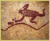 Detail of one of the unique rock art paintings of Matobo Hills UNESCO world heritage site, Zimbabwe